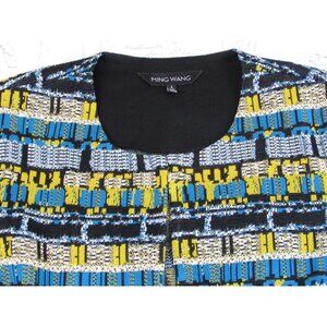 $246 Fall  Ming Wang spring Yellow Black Turquoise Abstract  Cardigan Sweater  L
